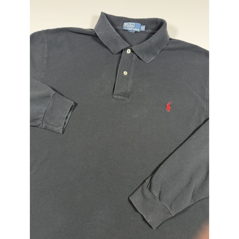 Polo Ralph Lauren Long Sleeve Polo Shirt Mens XLT Black Red Pony Cotton Pique